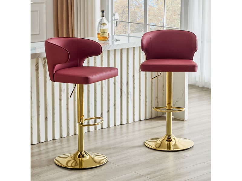  Tabouret de bar pivotant avec dossier ergonomique, hauteur réglable et repose-pieds, en pu rouge  - Conforama B