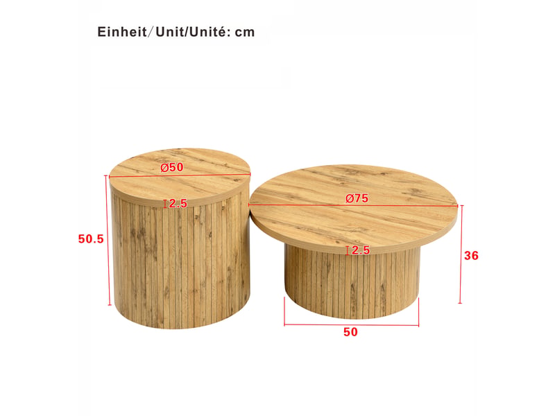  Table basse gigogne ronde naturel - 75x75 cm mdf table basse naturel - Conforama C