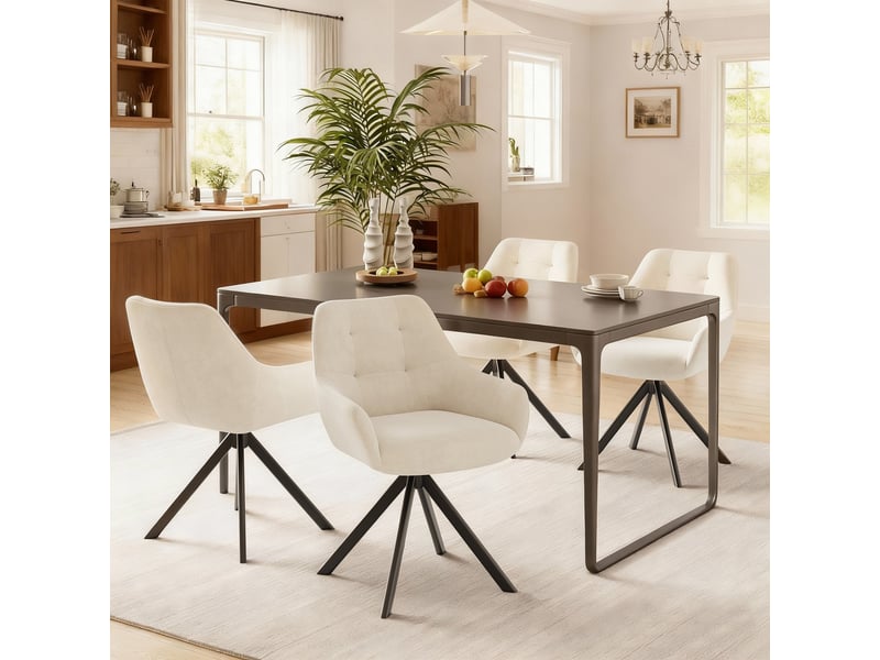  Lot 4 chaise pivotante premium avec demi-accoudoirs - chaise rotation à 360°base métallique haute stabilité, beige  - Conforama B