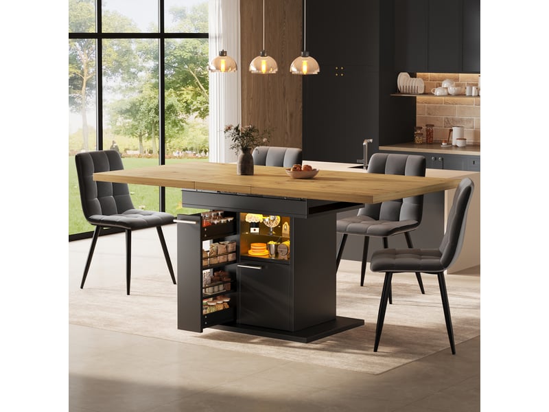  Table extensible 4 à 6 personnes avec rangement et led pour salle à manger en mdf 110-140×80×77,2 cm noir  - Conforama D