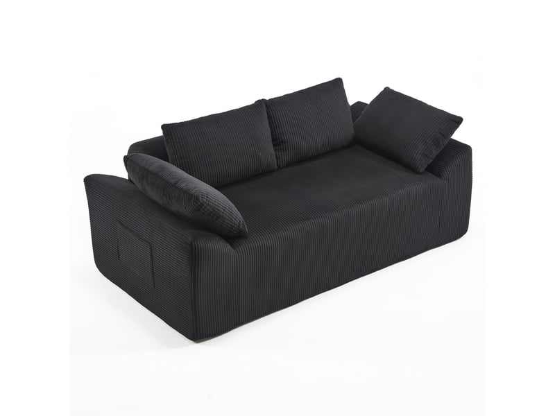 Canapé 2 places noir en tissu, canapé compact pour petit espace, assise profonde, accoudoirs arrondis, salon ou chambre - Conforama W