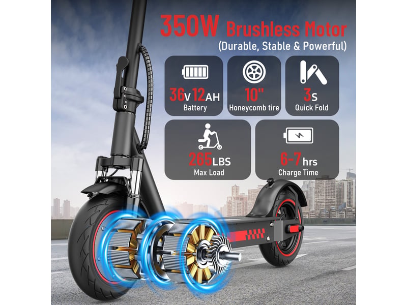  Trottinette électrique hiqis d9pro, double suspension, pneus alvéolés 10, noir  - Conforama B