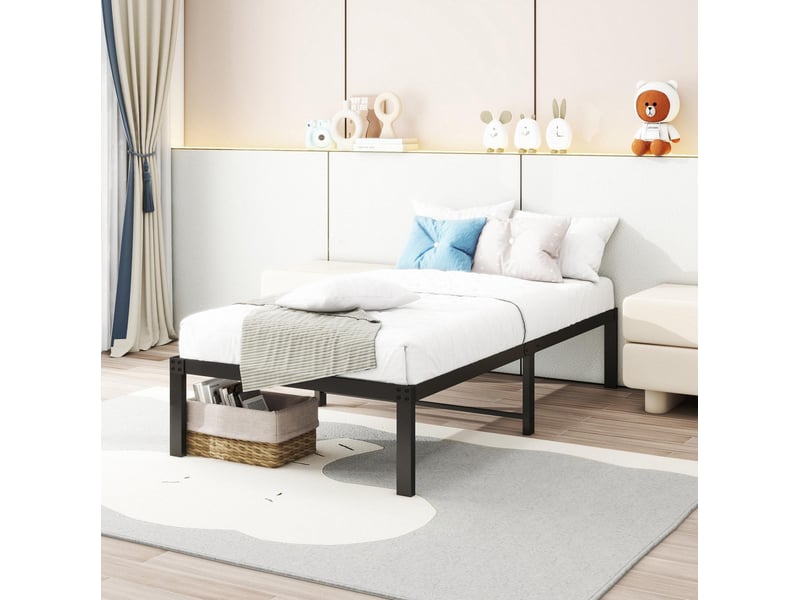 Lit simple 90 × 200 cm en métal avec rangement sous le lit, structure silencieuse pour chambre - Conforama E