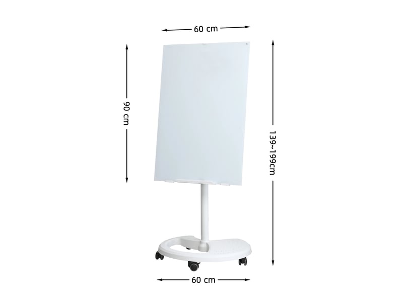 Tableau blanc magnétique en verre trempé réglable en hauteur 90 × 60 cm avec accessoires - Conforama C