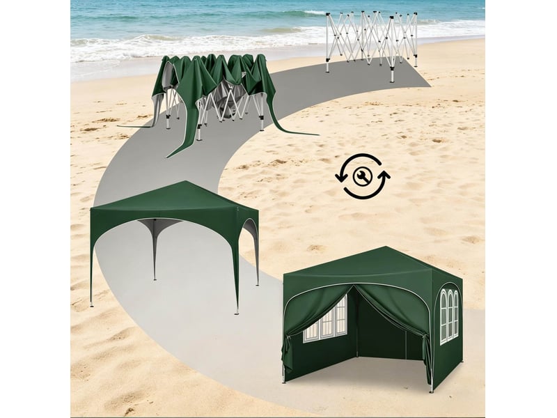  Tonnelle pliante 3x3 m – verte – 4 parois amovibles, hauteur réglable et sac de transport inclus  - Conforama D