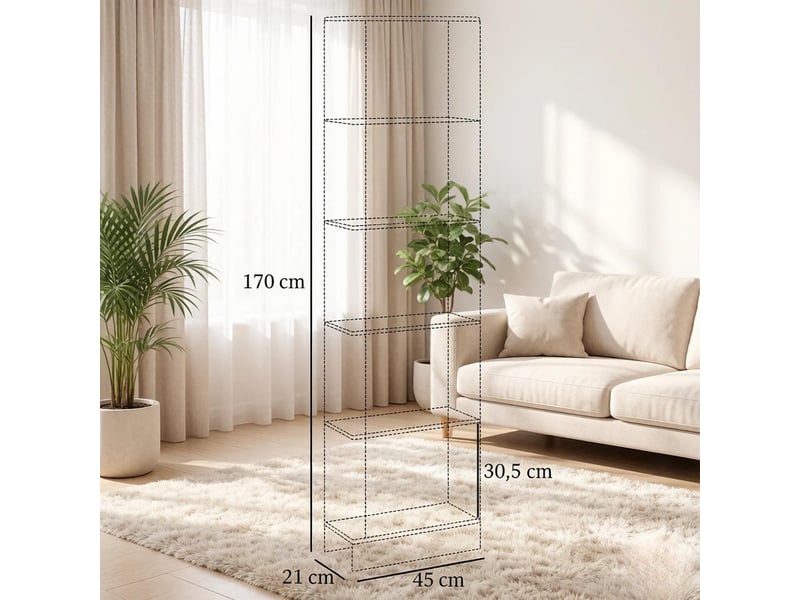  Bibliothèque 5 compartiments ouverts coloris chêne et blanc 45 x 21 x 170 cm T5828P542334 - Conforama C