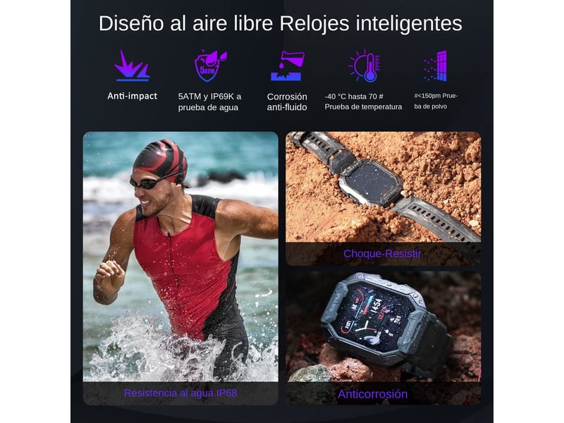  Montre connectée pour homme, surveillance de la santé 24h24, étanchéité 5 atm, écran 1,71 pouce.  - Conforama B