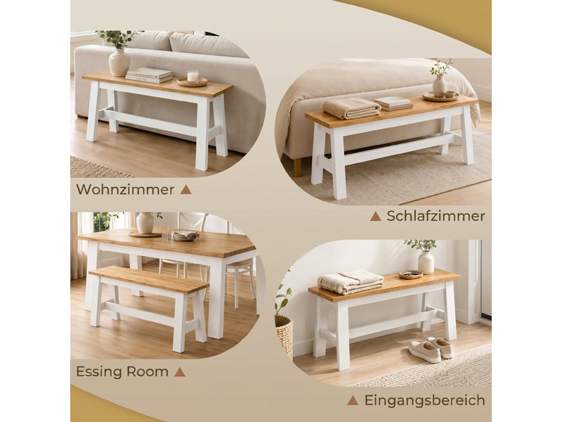  Banc 2 places en bois d'hévéa coloris chêne et blanc 95 x 30 x 45 cm  - Conforama E