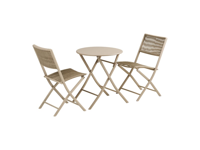  Set bistro arcas 3 pièces en corde et acier taupe — 2 chaises et 1 table  - Conforama B