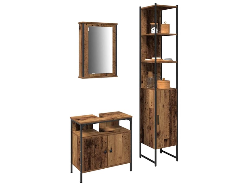 Ensemble de mobilier de salle de bain 3 pc bois ancien cf64254 - Conforama C