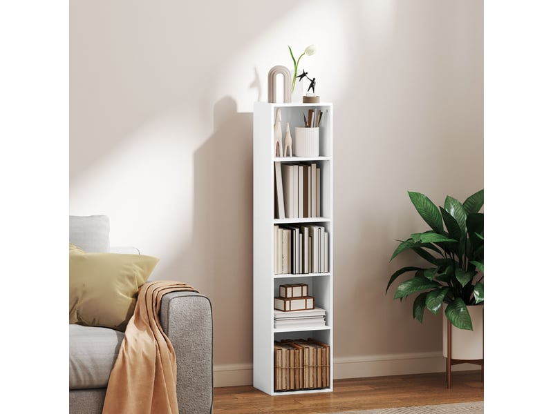  Bibliothèque étagère de rangement 5 niveaux avec étagères réglables pour salon, chambre, bureau, 30x24x133,5cm, blanc  - Conforama C