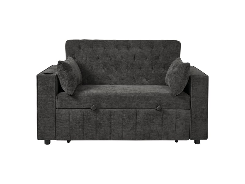  Canapé-lit multifonction lora gris avec rangement, porte-gobelet, usb, coussins et fonction couchage  - Conforama A