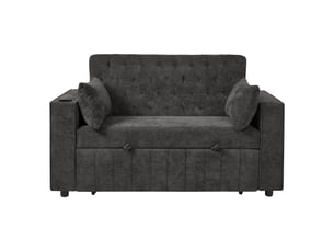 Canapé-lit multifonction lora gris avec rangement, porte-gobelet, usb, coussins et fonction couchage