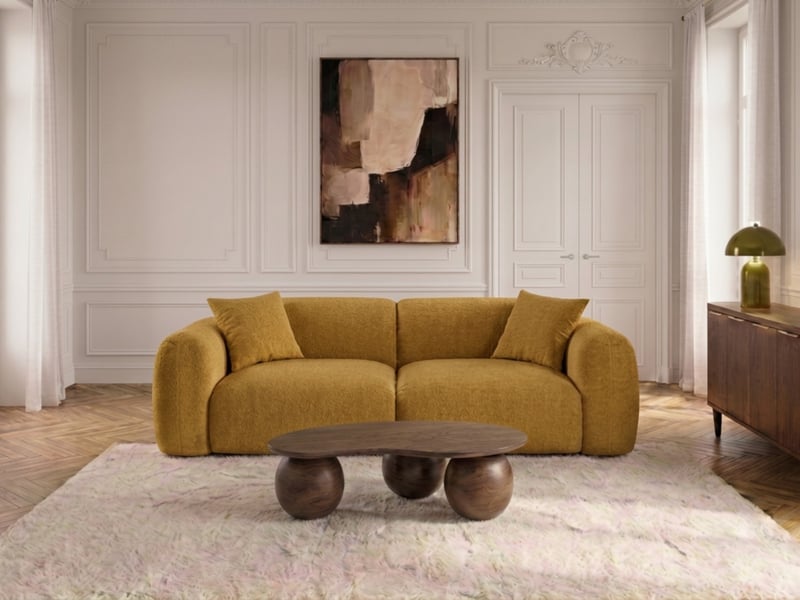 Bobochic canapé droit fixe 3 places siena tissu chenille jaune SIENA - Conforama B