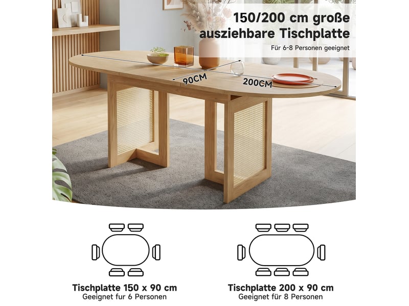 Table à manger extensible 150x90 cm à 200x90 cm mdf chêne - Conforama D