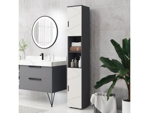 Colonne de salle de bain 30x30x183 cm avec 2 niches ouvertes bois gris foncé et gris clair