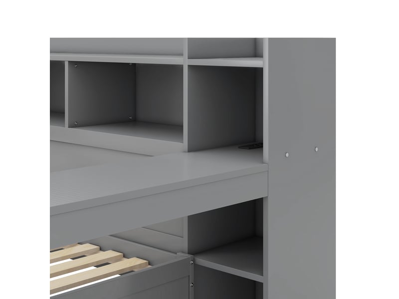  Lit banquette 90x200 cm gris avec bureau intégré et 2 tiroirs de rangement  - Conforama R