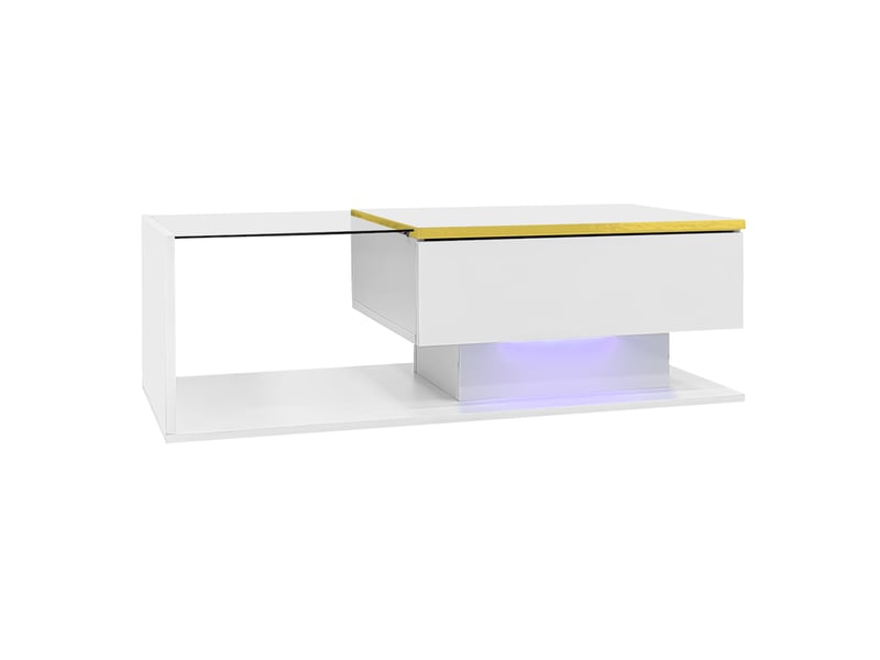 Table basse de 100 cm de long, blanc brillant. Tables d'appoint et tables basses en verre avec éclairage led.  - Conforama D