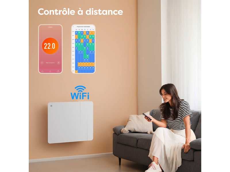 Radiateur électrique 1000w wifi connecté programmable pid fil pilote ip24 salle de bain CBHTD10A-W - Conforama D