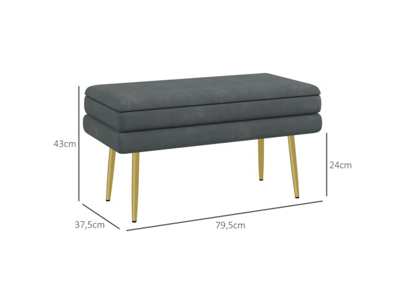  Banc coffre gris effet velours, rangement, pieds en acier, 79,5x37,5x43 cm, salon et chambre  - Conforama C