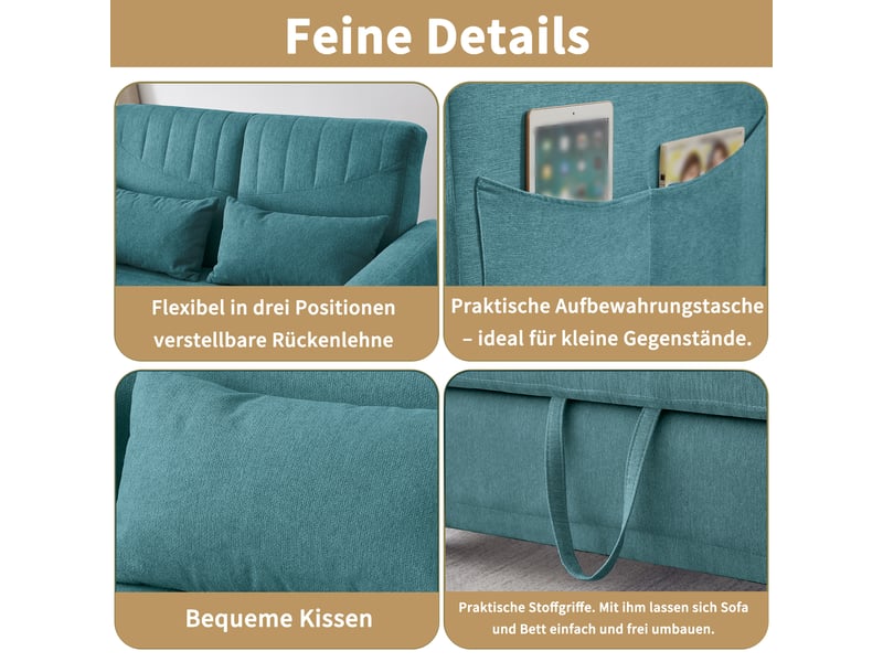  Canapé convertible 2 places extensible design contemporain bleu antique tissu lin coton dossier réglable  - Conforama R