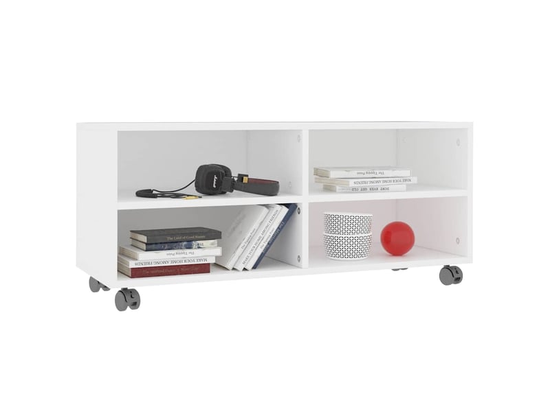  Meuble tv - banc tv - meuble de rangement avec roulettes blanc 90x35x35 cm bois d'ingénierie  - Conforama C