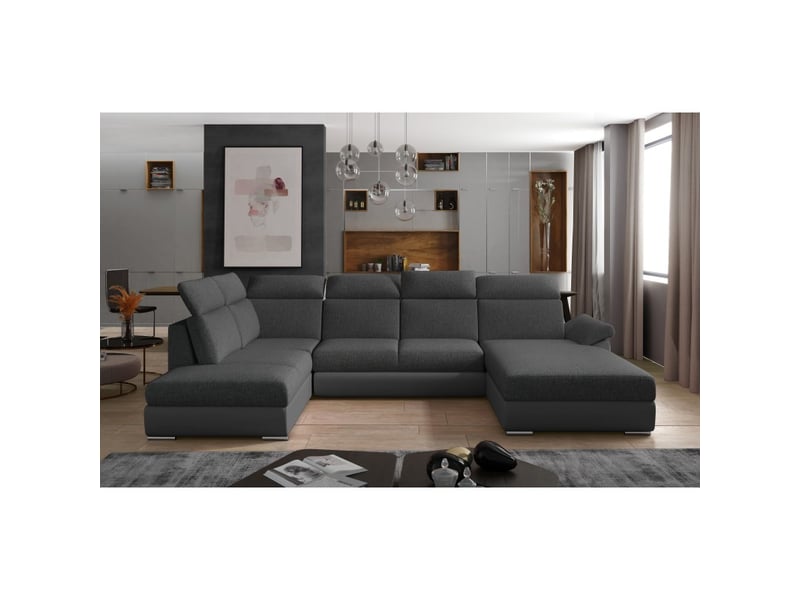  Canapé panoramique convertible majesta 5 places gris foncé – angle droit  - Conforama B