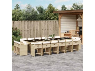 Ensemble à manger de jardin et coussins 17 pièces beige
