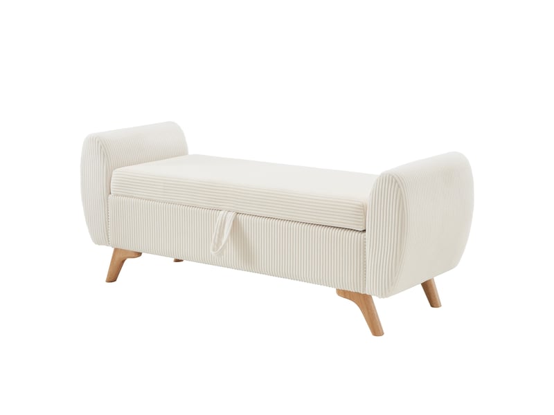  Banc coffre pliable en velours côtelé beige avec pieds en bois 145 x 51 x 57 cm W3915P509878 - Conforama A