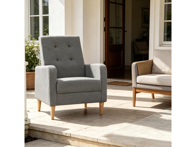 Fauteuil d'accent 61x54x90.5cm – fauteuil lounge individuel avec dossier haut capitonnée et pieds en bois massif – tissu lin - anthracite  - Conforama D