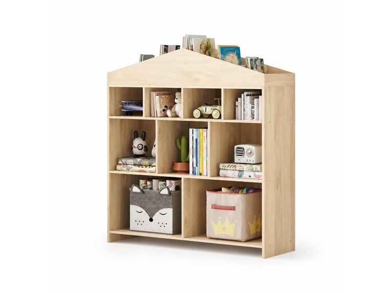  Bibliothèque enfant en bois, étagère de rangement livres &amp; jouets, 100 x 30 x 103 cm, couleur bois  - Conforama A