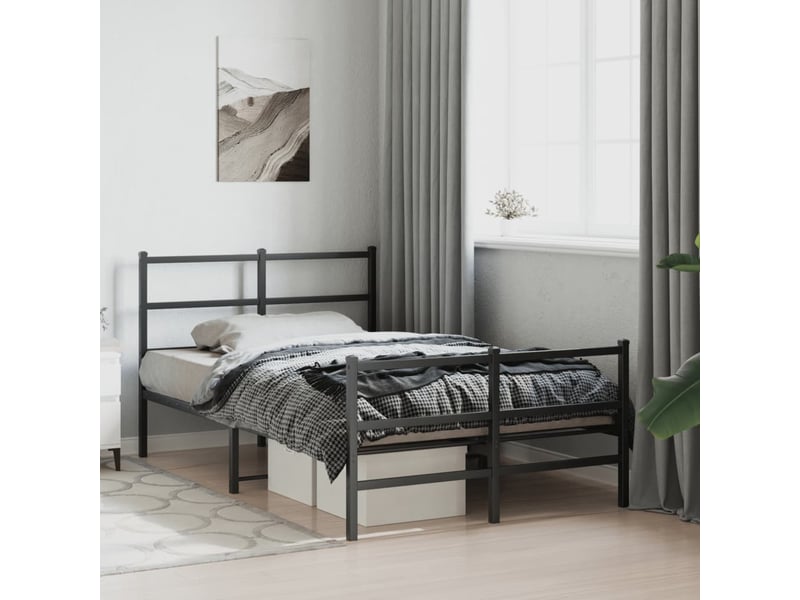 Lit double- lit adulte - cadre de lit métal sans matelas avec pied de lit noir 120x190cm - Conforama C