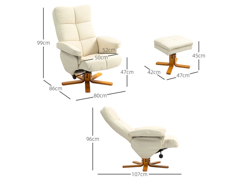  Fauteuil de relaxation, fauteuil pivotant, fauteuil inclinable, pu, 86x80x99cm, crème  - Conforama E