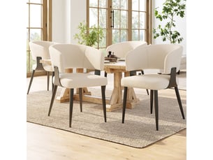 Lot de 4 chaise de salle à manger rembourrées - en tissu - structure en métal - style moderne - beige