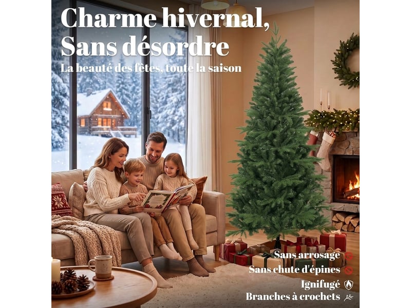  Sapin de noël artificiel 180 cm, arbre de noël, 1162 branches articulées en pe et pvc ignifuge, support en bois pliable  - Conforama D