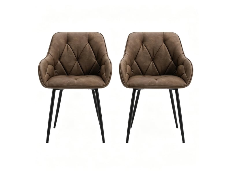  Lot de 2 chaises de salle à manger avec accoudoirs, dossier ergonomique et patins réglables en similicuir marron foncé  - Conforama A