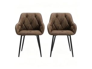 Lot de 2 chaises de salle à manger avec accoudoirs, dossier ergonomique et patins réglables en similicuir marron foncé