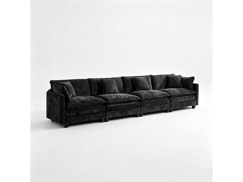  Canapé 4 places en chenille noire, canapé moderne rembourré double couche pour salon et appartement ,pouf non inclus  - Conforama A