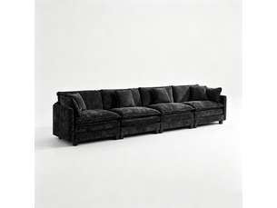 Canapé 4 places en chenille noire, canapé moderne rembourré double couche pour salon et appartement ,pouf non inclus