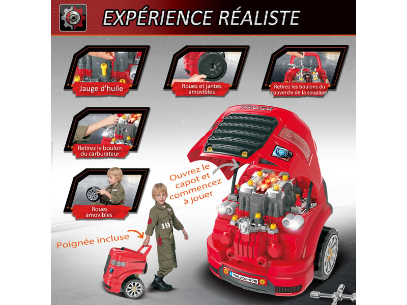  Camion mécano 2 en 1 - jouet bricolage enfant - établi enfant - jeu d'imitation mécanicien - nombreux accessoires total de 61 pièces - effets sonores et lumineux - pp abs rouge  - Conforama W