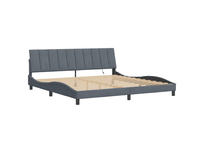  Lit double- lit adulte -  cadre de lit avec led sans matelas hanko gris foncé 200x200 cm velours  - Conforama B