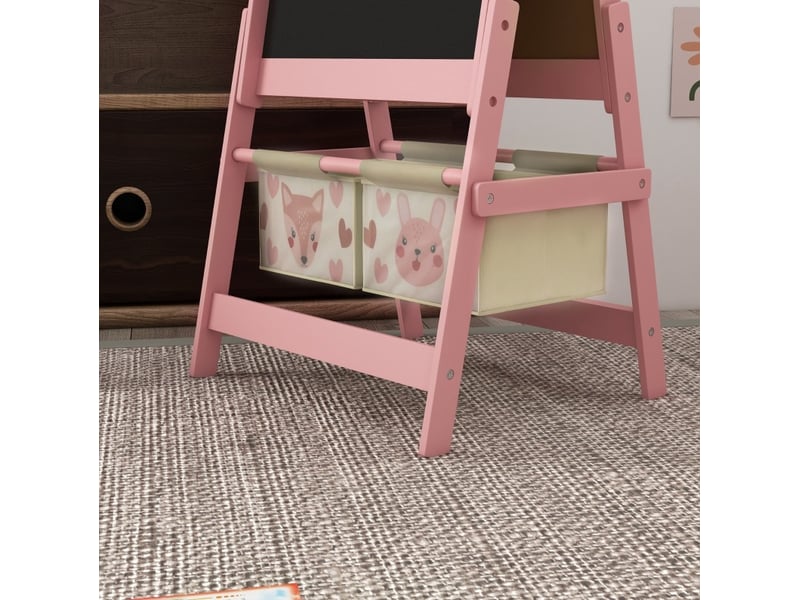  Chevalet enfant 3 en 1 54 x 46,5 x 93 cm rose en bois, tableau blanc, tableau noir et rouleau papier  - Conforama E