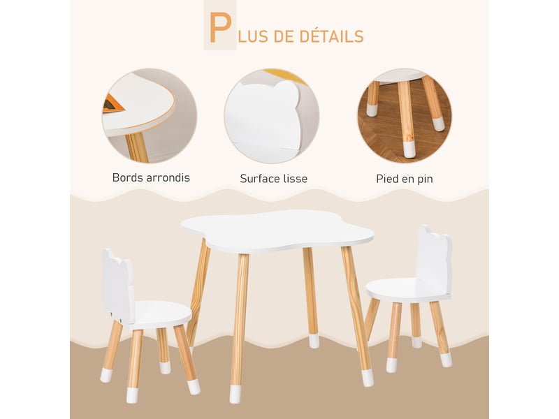  Ensemble table et chaises enfant design scandinave motif ourson bois pin blanc mdf  - Conforama R