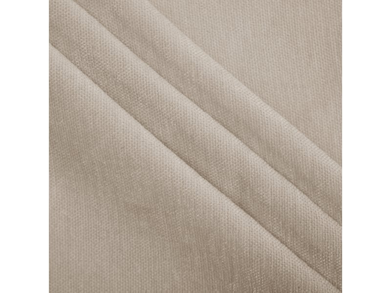Canapé d’angle modulable 2 places en tissu chenille marron clair avec pouf assorti, coussins et cadre en bois massif - Conforama D