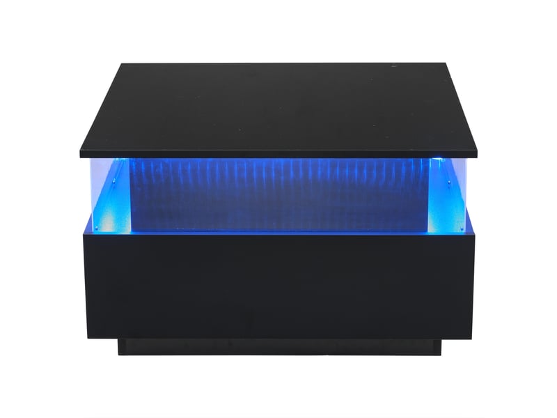  Table basse avec 2 tiroirs et espace ouvert avec led, plateau brillant, pour salon, en panneaux de particules, noir - uvrion  - Conforama A