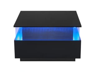 Table basse avec 2 tiroirs et espace ouvert avec led, plateau brillant, pour salon, en panneaux de particules, noir - uvrion