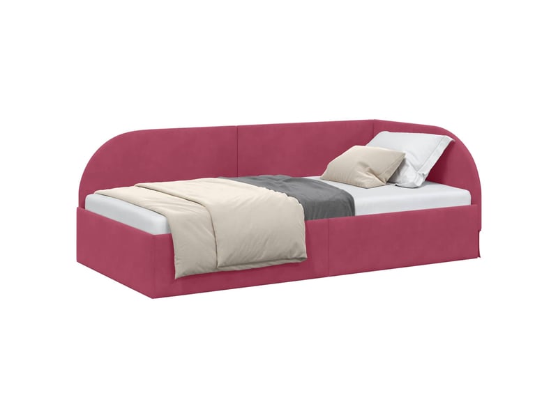 Lit adulte, lit simple, cadre de lit d'angle bordeaux90cmx190cm velours cf6951 - Conforama A