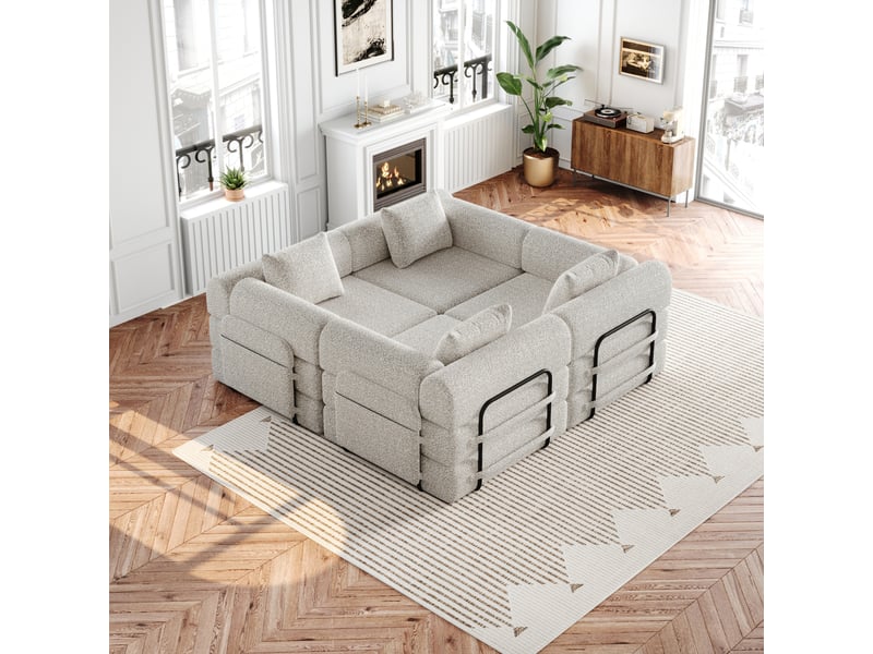  Canapé convertible en chenille avec coffre d'accoudoir, structure en acier et configuration modulable kaki  - Conforama E