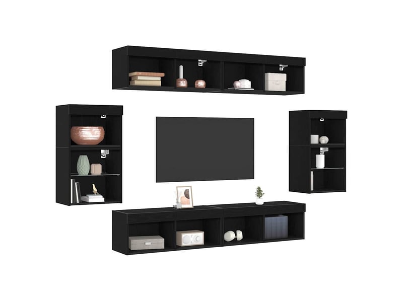  Ensemble meuble tv - banc tv - meuble de rangement 8 pcs chêne noir bois d'ingénierie  - Conforama C