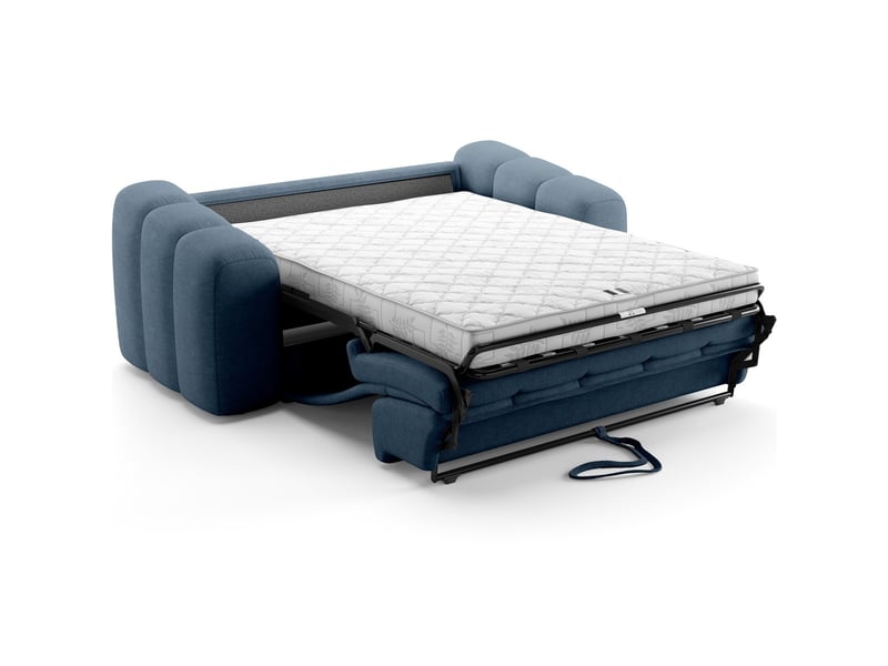  Canapé capitonné convertible 3 places en tissu chenille bleu foncé - ouverture express - belleville Belleville - Conforama D
